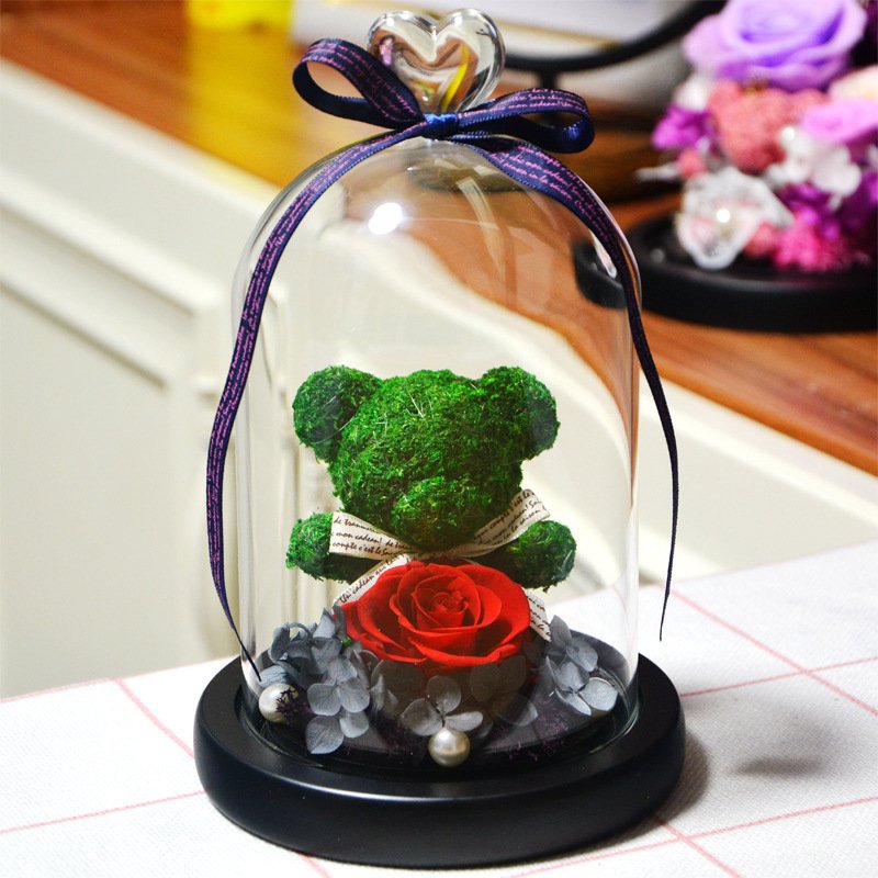 BLH New Handmade Preserved Rose Bear In Glass Dome Eternal Rose Flowers Teddy Bear Valentine's Day Gift Wedding Decoration for Valentines Day