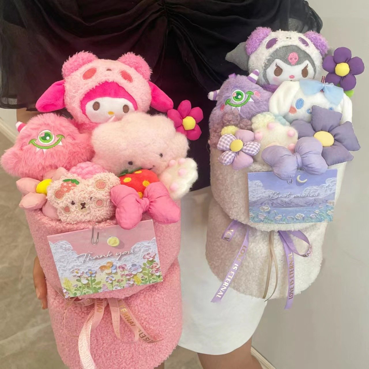 New Sanrio Kuromi Cinnamoroll Mymelody Kawaii Cartoon Doll Bouquet Anime Cute Girl Valentine Halloween Gift