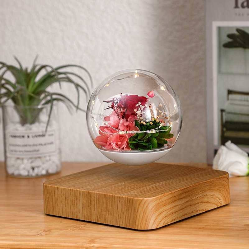 HCNT Magnetic Levitating Lamp Forever Rose Romantic Flower Bulb Lights Preserved Flowers Plant Lamp for Gift Home Decor