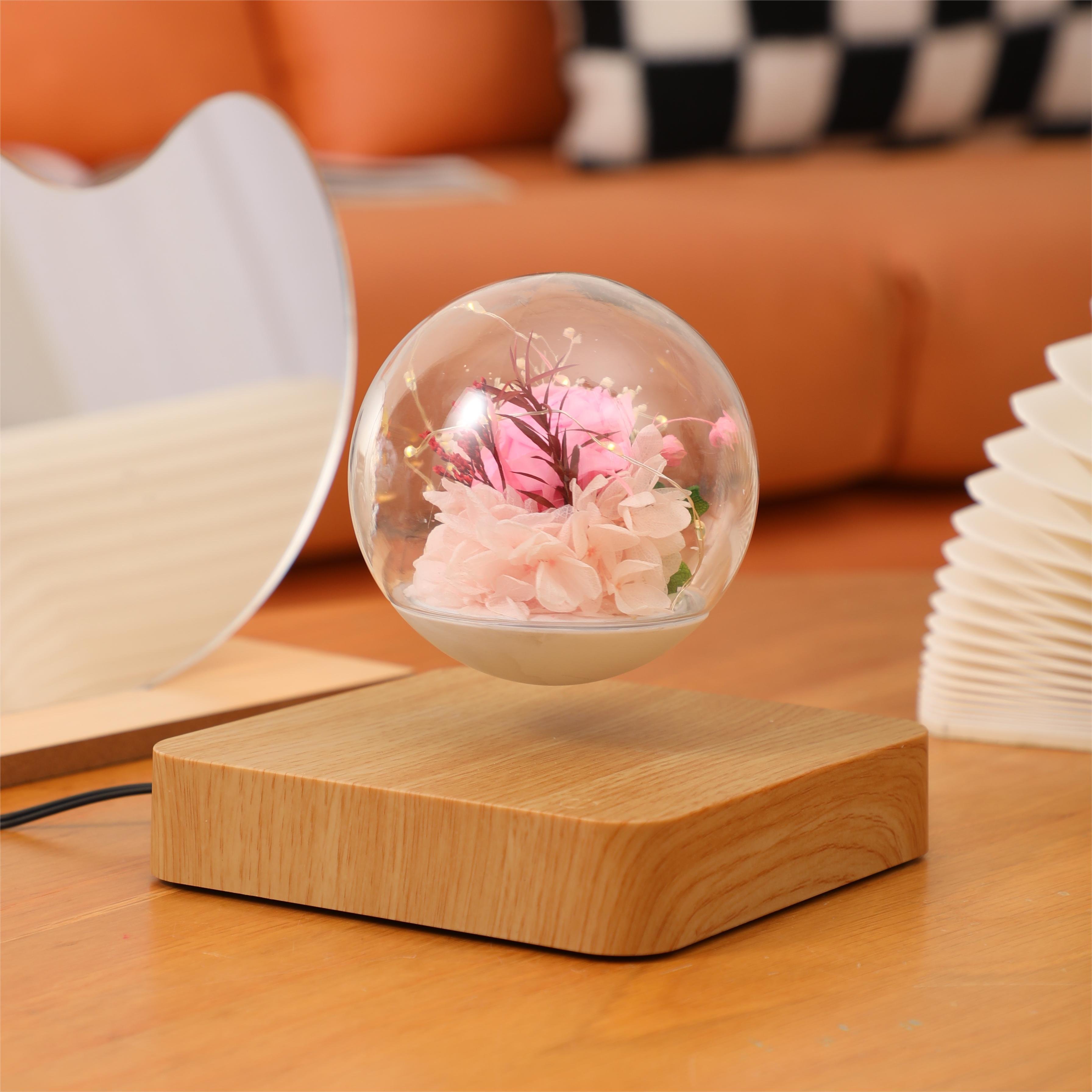 HCNT Magnetic Levitating Lamp Forever Rose Romantic Flower Bulb Lights Preserved Flowers Plant Lamp for Gift Home Decor
