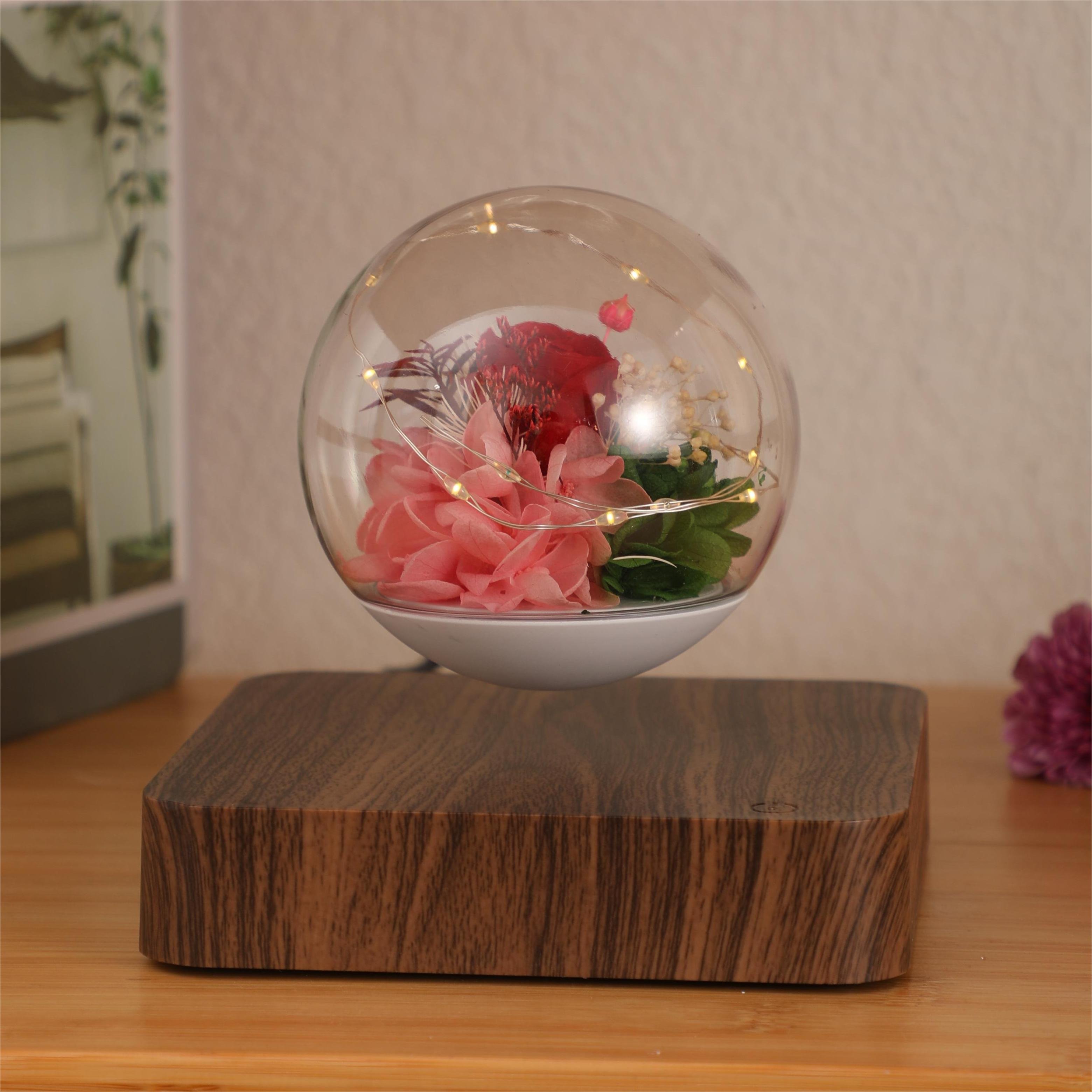 HCNT Magnetic Levitating Lamp Forever Rose Romantic Flower Bulb Lights Preserved Flowers Plant Lamp for Gift Home Decor