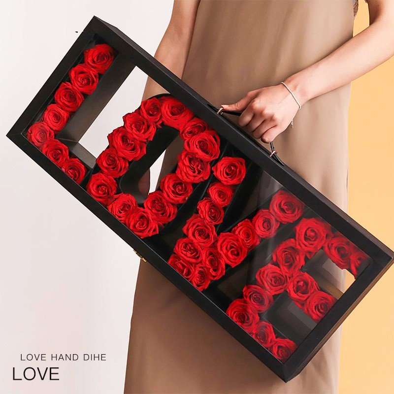 Luxury Valentine'S Day Romantic Gift Transparent Acrylic Tote Box Heart Love Preserved Flowers Box