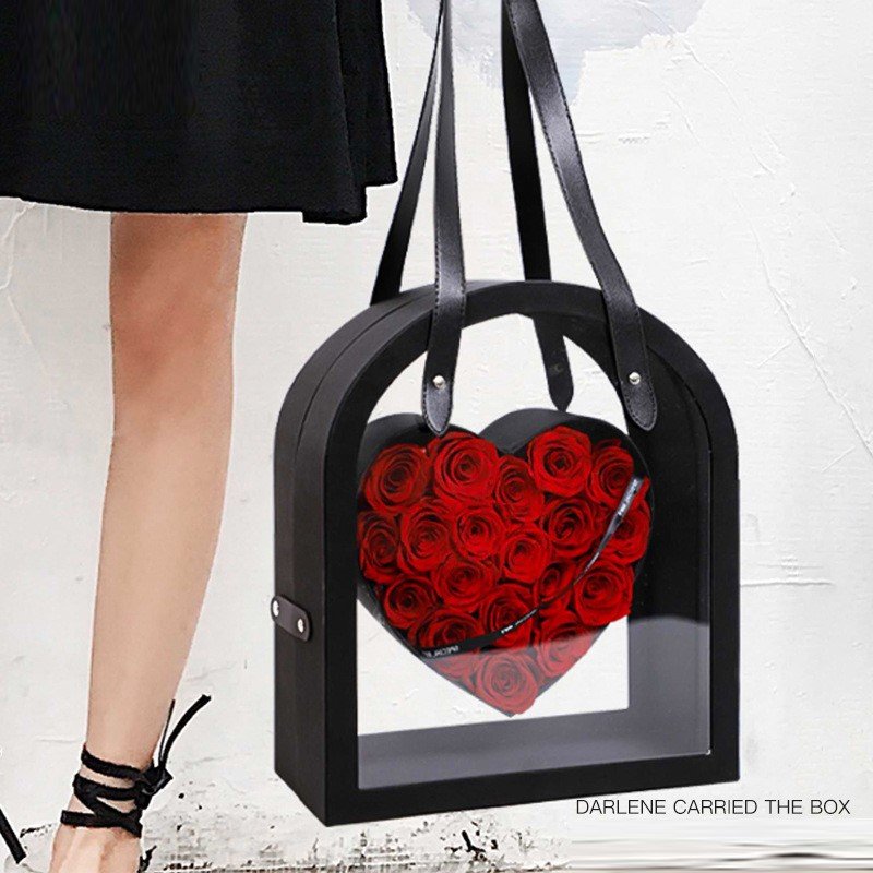 Luxury Valentine'S Day Romantic Gift Transparent Acrylic Tote Box Heart Love Preserved Flowers Box