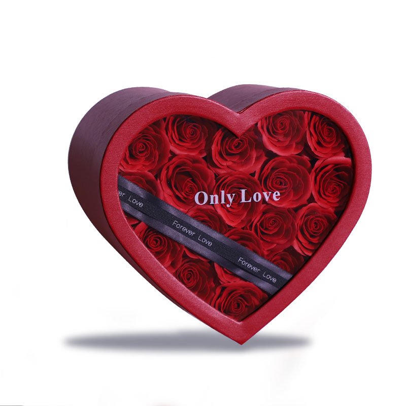 2024 Valentine Decoration Real Heart Shape 99 Roses Red Immortal Flowers Arrangement Gift Box Forever Eternal Rose