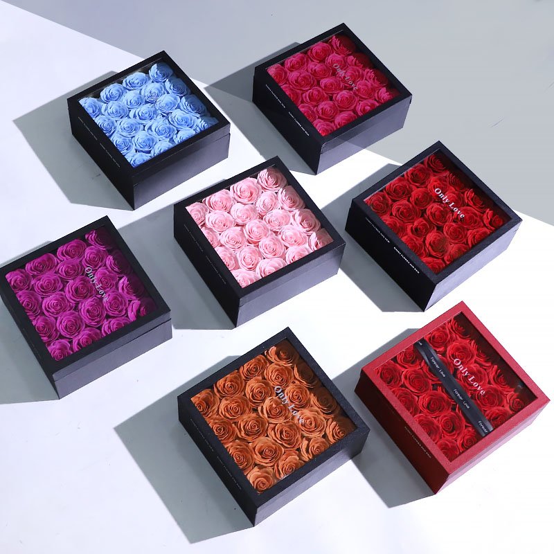 2024 Valentine Decoration Real Heart Shape 99 Roses Red Immortal Flowers Arrangement Gift Box Forever Eternal Rose