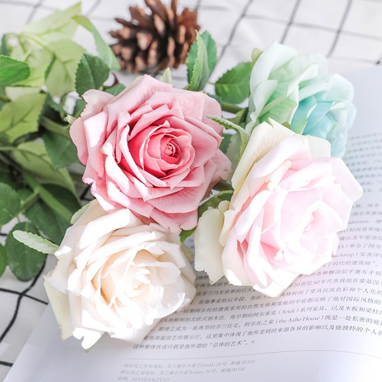 Classic wholesale single branch romantic rose Artificial Flowers For Home Decoration