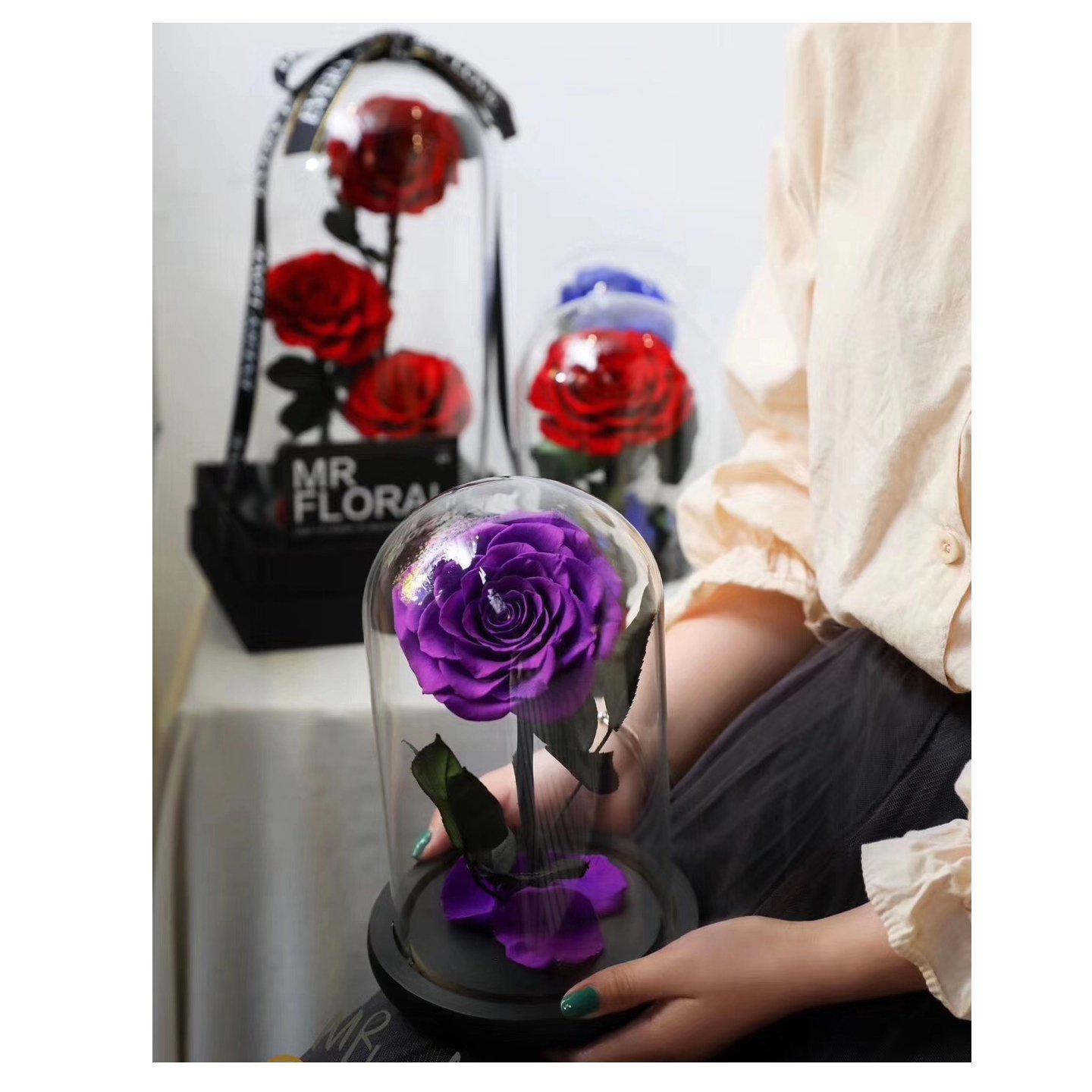 Wholesale rosa en cupula de vidrio preserved rose glass dome forever roses preserved roses in glass dome flower