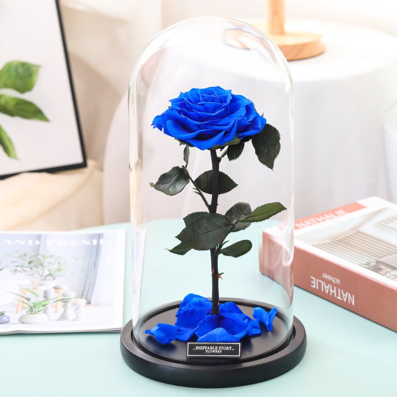 Glass dome decoration flower forever roses eternal flower stem rose large prince preserved rose in glass