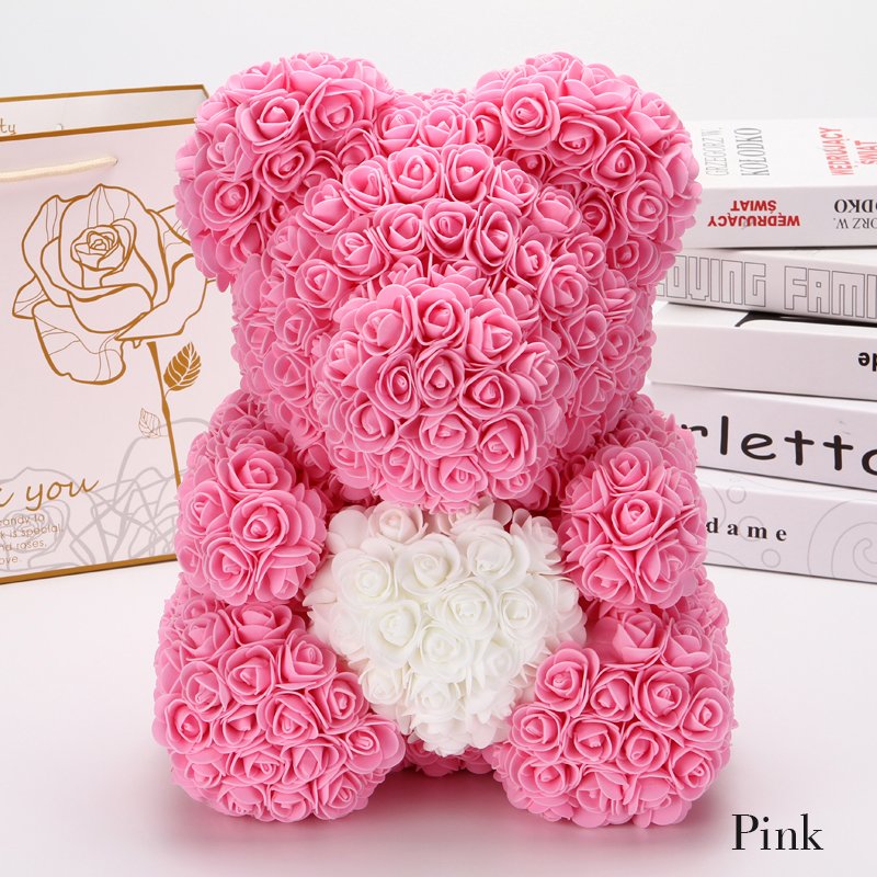 artificial flowers beer van schuim zeep oso flores de icopor de 40 cm bear valentine's rose bear with Gift Box