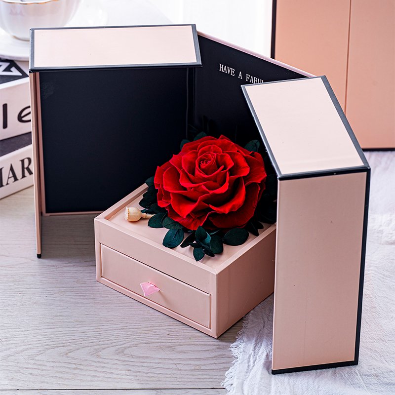 Wholesale Luxury Gift Preserved Real Big Forever Single Flowerjewelry Box Roses Flower Gift Mother&#39;s Day Party Decoration