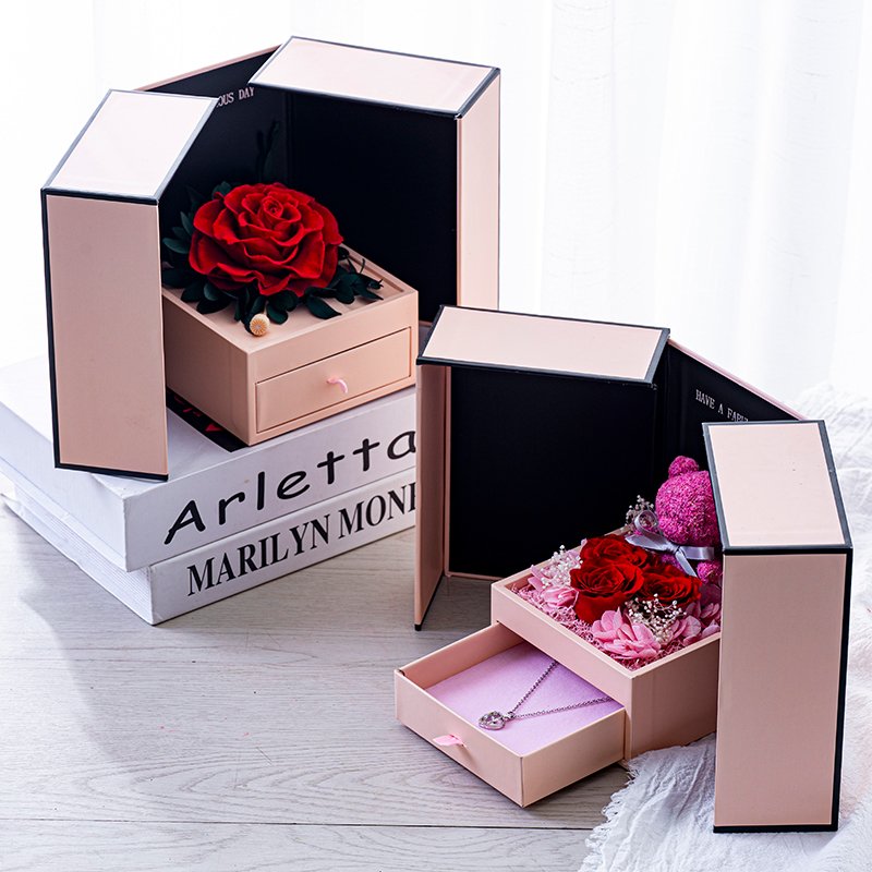 Wholesale Luxury Gift Preserved Real Big Forever Single Flowerjewelry Box Roses Flower Gift Mother's Day Party Decoration