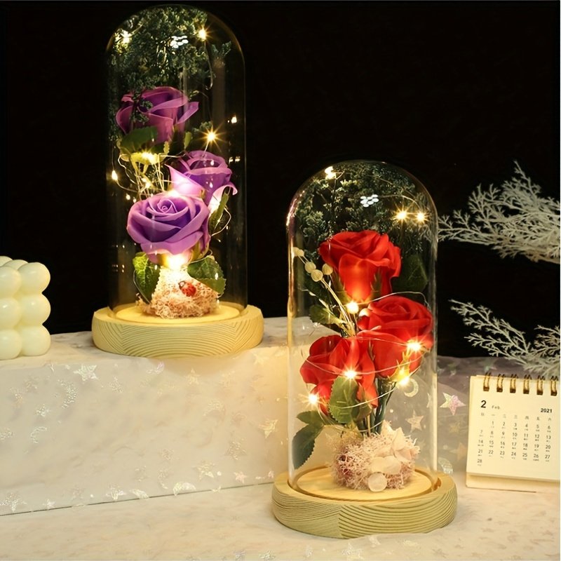High Quality Stunning Three Roses in Glass Dome wood pallet Exquisite Rose Flower Gift