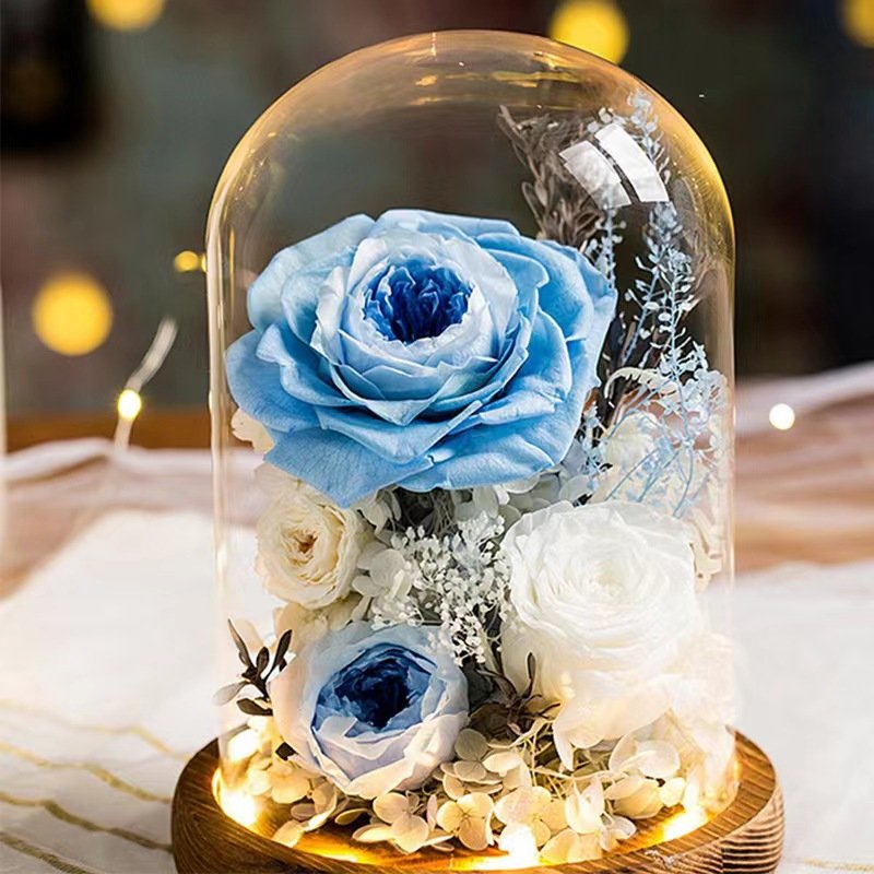 Exquisite special preserved eternal stabilized immortal flower glass cover ornament for boys to give girls as birthday gifts