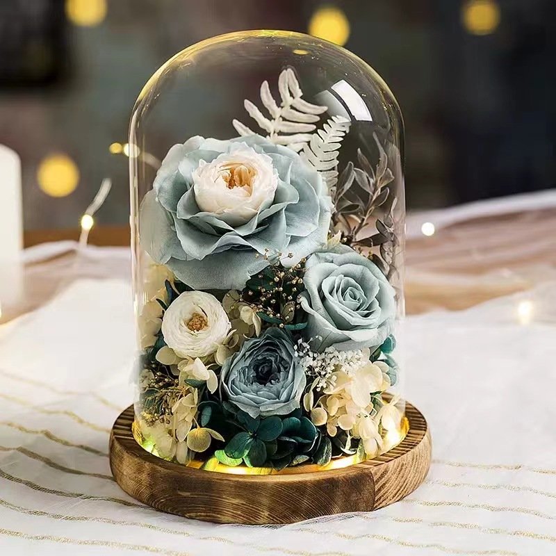 Exquisite special preserved eternal stabilized immortal flower glass cover ornament for boys to give girls as birthday gifts