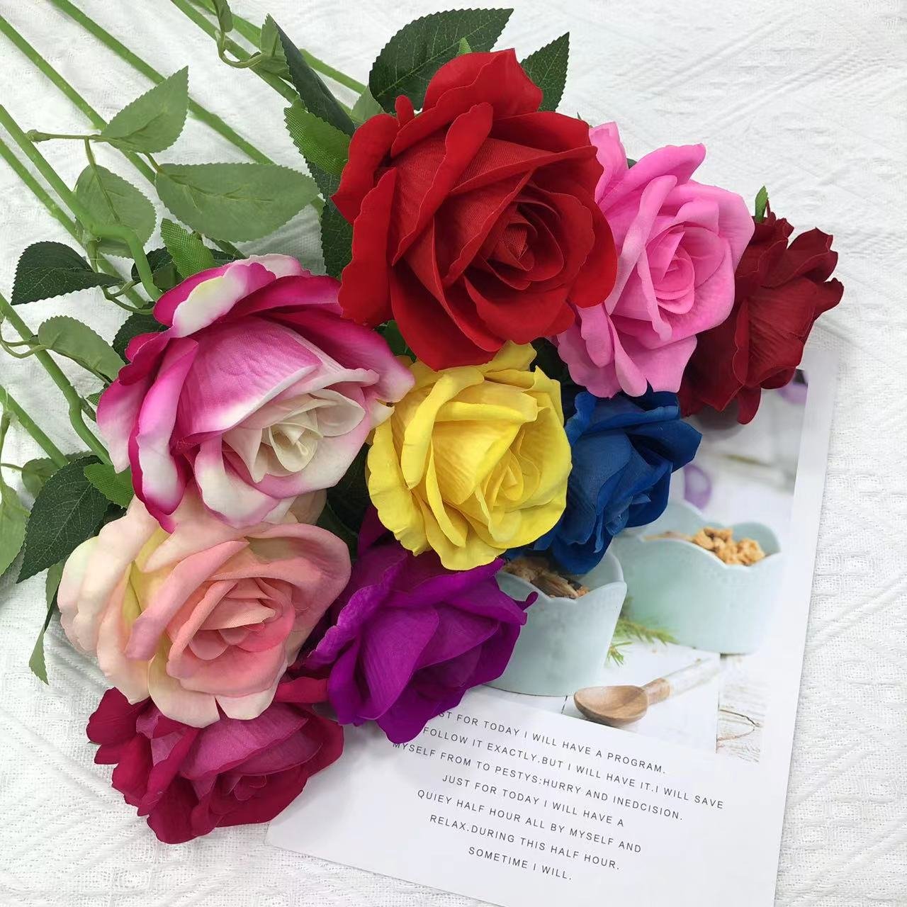 Factory bulk wholesale high quality Artificial single velvet roses flower red white velvet rose decorative flowers