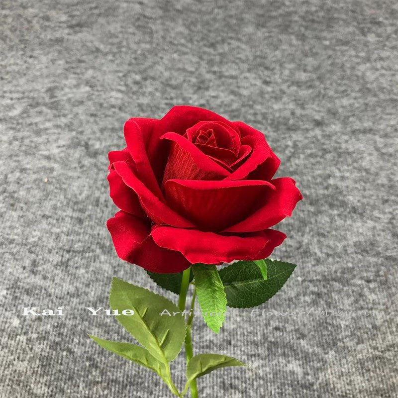 Factory bulk wholesale high quality Artificial single velvet roses flower red white velvet rose decorative flowers