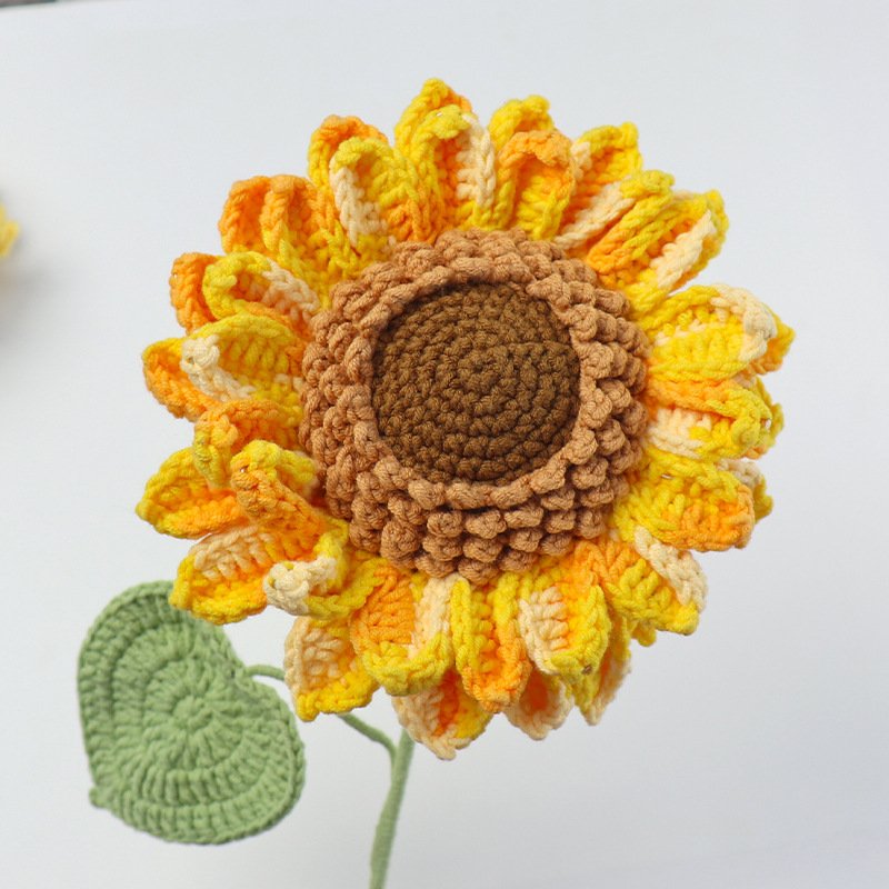 Hot sale Festival Gift hand-knitting preserved crochet wool bouquet decorative finished product Handmade Crochet Sunflower