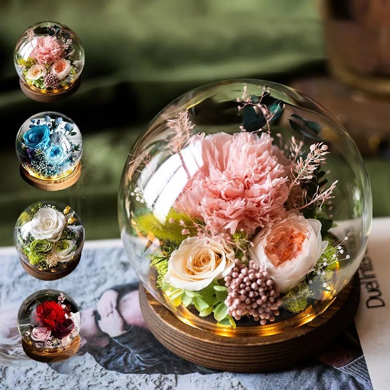 Amazon Popular Women Gift Wholesale Artificial Forever Eternal Preserved Real Rose Flower With Lights