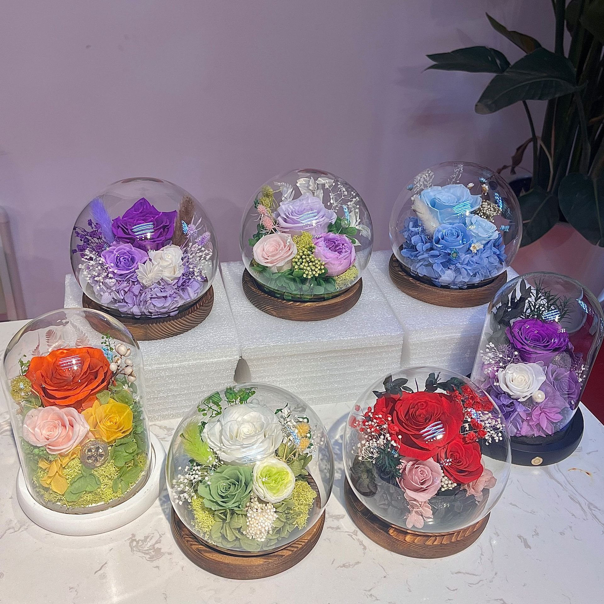 Amazon Popular Women Gift Wholesale Artificial Forever Eternal Preserved Real Rose Flower With Lights