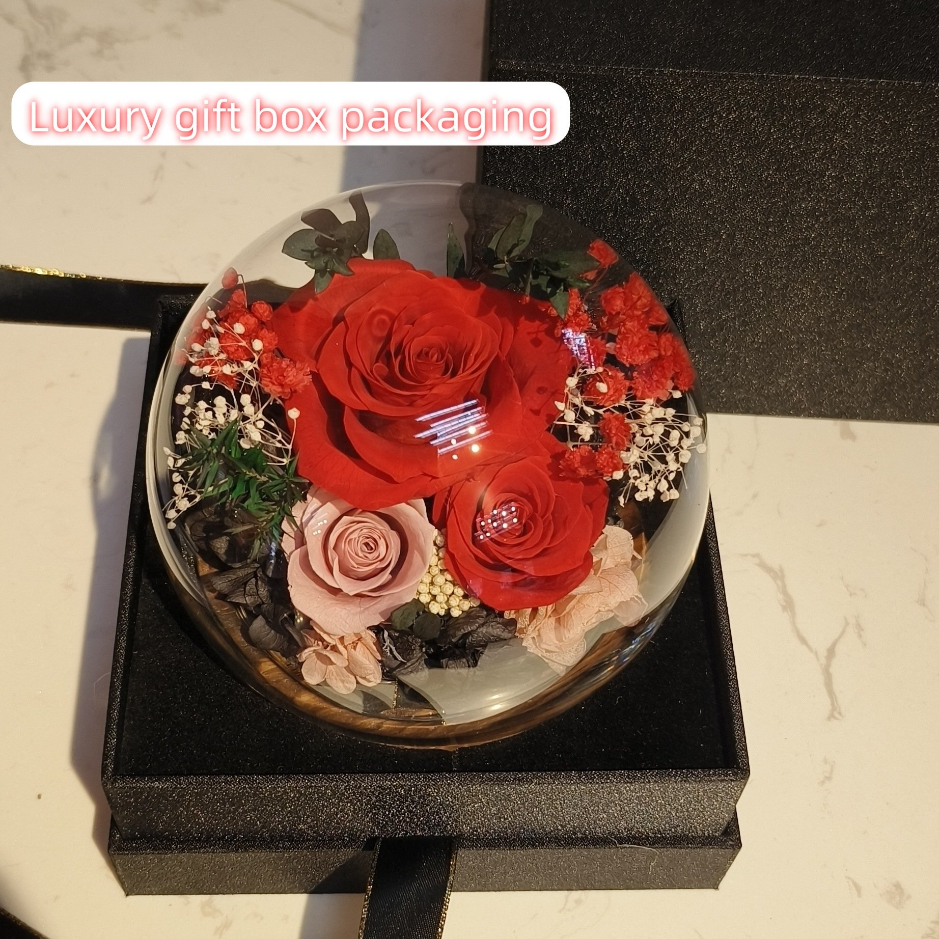 Amazon Popular Women Gift Wholesale Artificial Forever Eternal Preserved Real Rose Flower With Lights