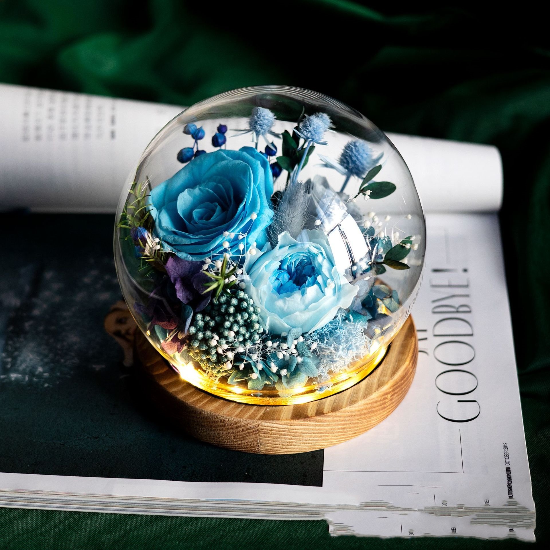 Amazon Popular Women Gift Wholesale Artificial Forever Eternal Preserved Real Rose Flower With Lights