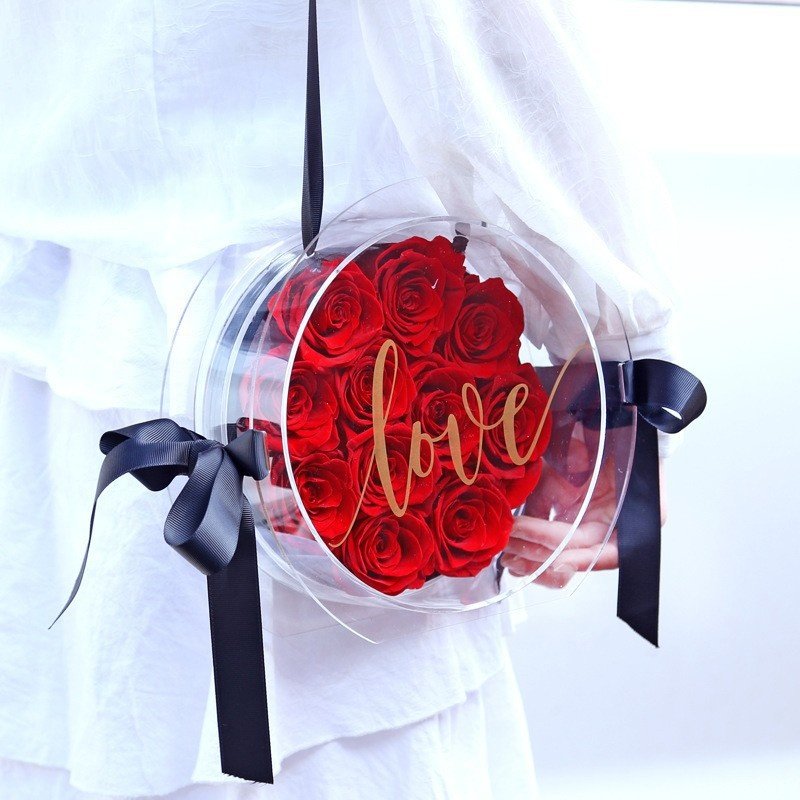 High Grade Quality Acrylic Box Round Gift Boxes Flower For Mother's Day Rose Flowers Packing Preserved Flower Decorative