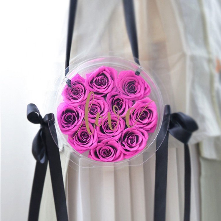 High Grade Quality Acrylic Box Round Gift Boxes Flower For Mother's Day Rose Flowers Packing Preserved Flower Decorative