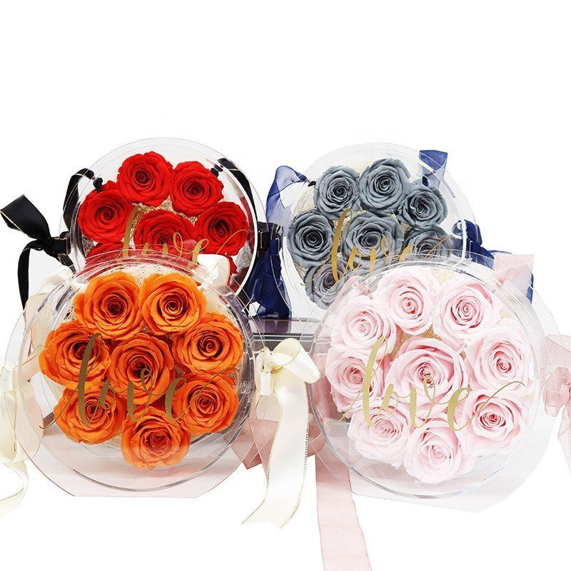 High Grade Quality Acrylic Box Round Gift Boxes Flower For Mother's Day Rose Flowers Packing Preserved Flower Decorative