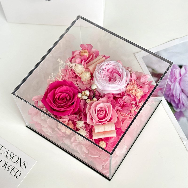 Preserved Roses in Acrylic Box Eternal Natural Roses Valentine's Day Anniversary Gifts Preserved Flower Gift Box for Christmas