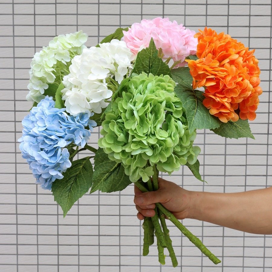 O-X639 Hot Sale Real Touch Hydrangea Artificial Flower Large Hydrangeas Flowers Artificial Wedding Latex White Pink Hydrangea