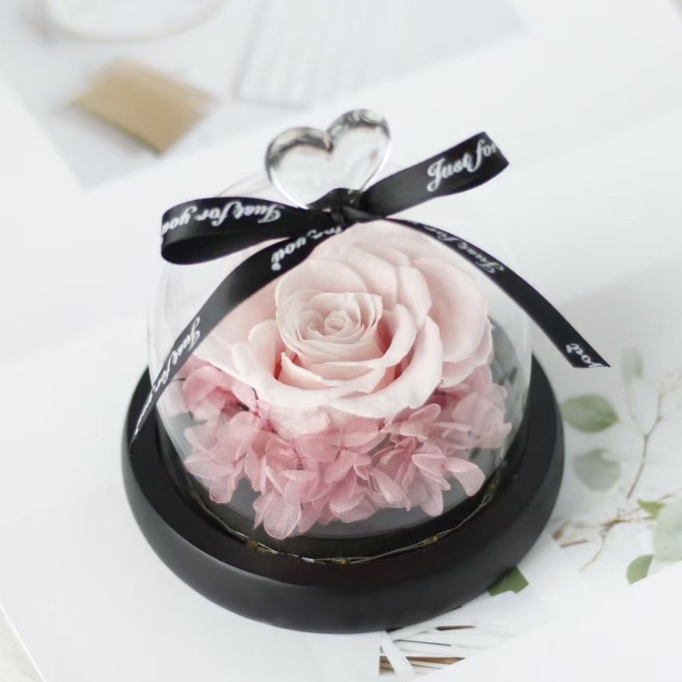 Lovebay High Quality Heart Glass Dome Preserved Single Rose Real Everlasting Real Rose Flower Forever Roses In Glass Dome Led