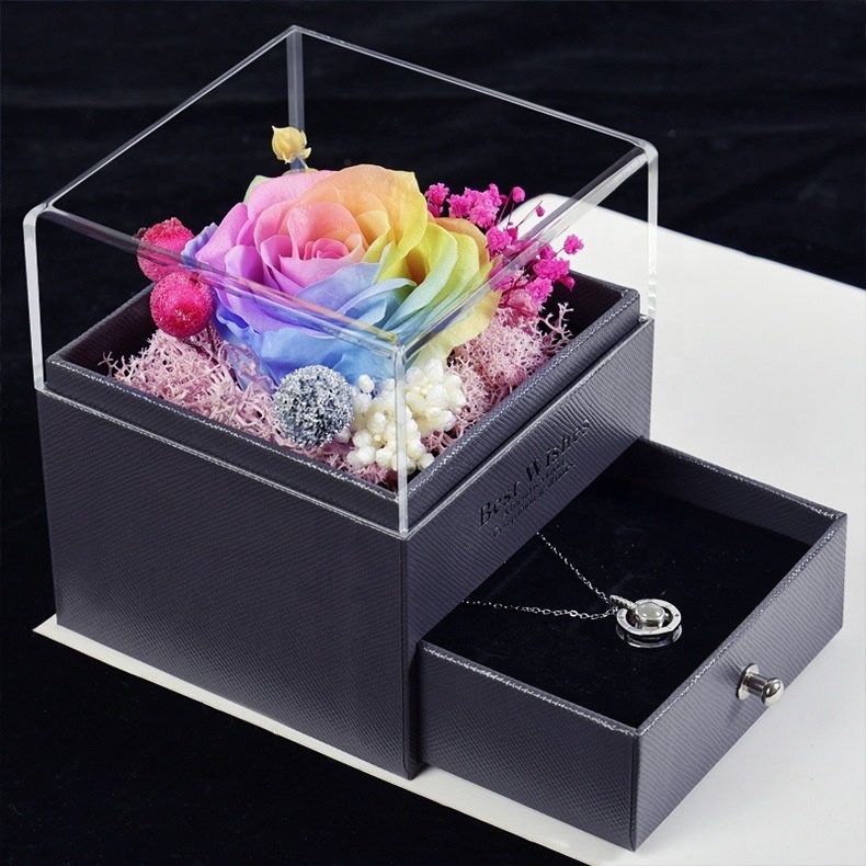 Warm Mothers Day Valentines Lover's Gifts Preserved Roses Wholesale Immortal Roses Acrylic Boxes Love Gift For Girlfriend