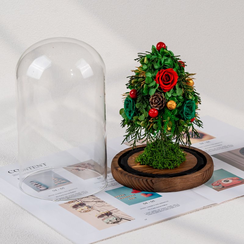 Christmas Tree Ornaments Decorations Green Preserved Flower Hydrangea Eternal Forever Preserved Roses In Glass Dome