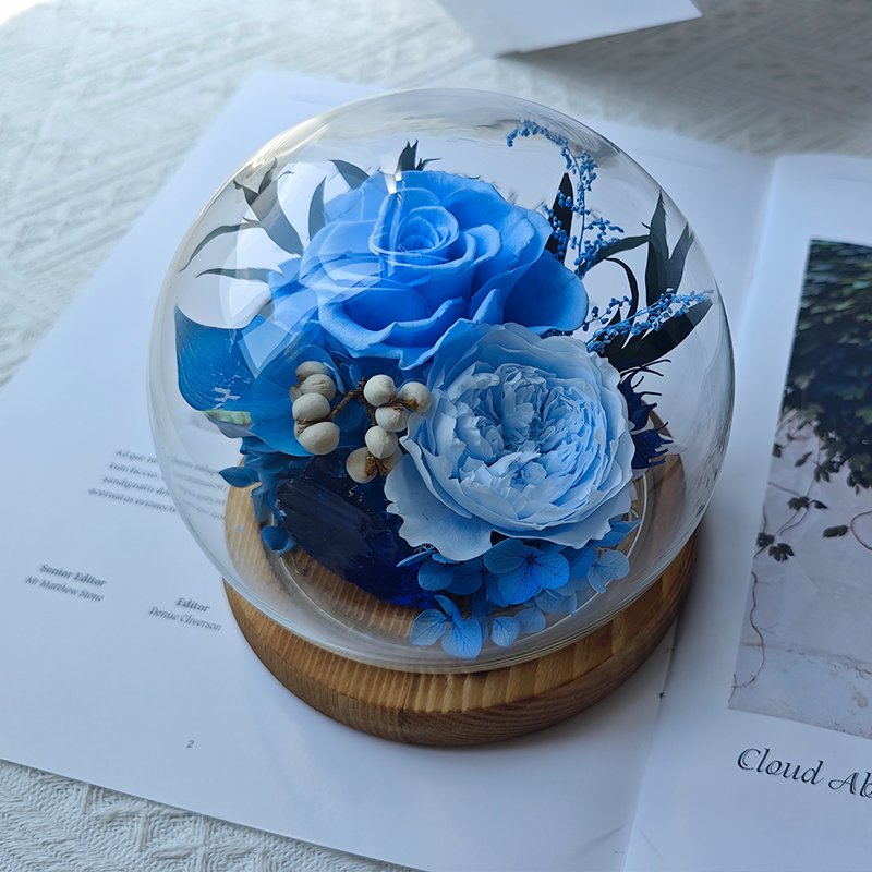 Unique Design Everlasting Long Life Roses Natural Preserved Rose Glass Bell with Flowers Forever Real Handmade Preserved Flower