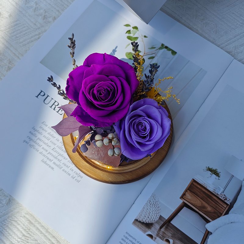 Unique Design Everlasting Long Life Roses Natural Preserved Rose Glass Bell with Flowers Forever Real Handmade Preserved Flower