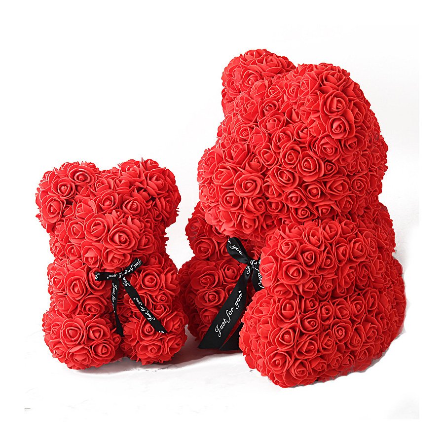 artificial flowers 40cm flores al por mayor dry floral foam decoration bespuma de flores rose bear with Gift Box
