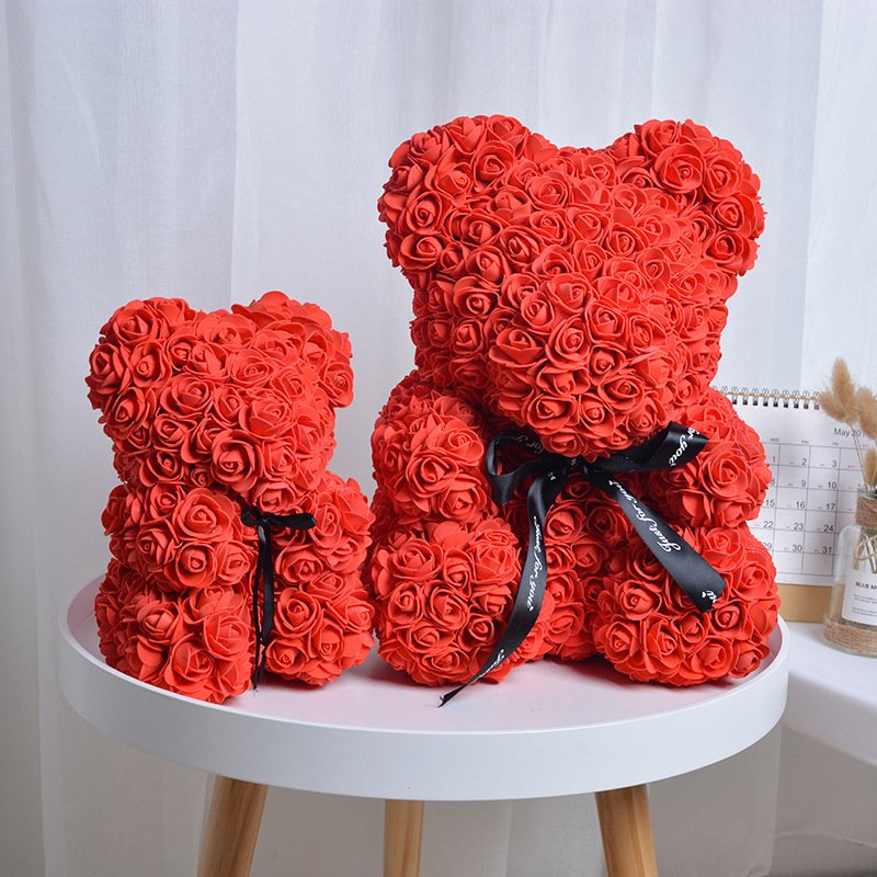 artificial flowers 40cm flores al por mayor dry floral foam decoration bespuma de flores rose bear with Gift Box