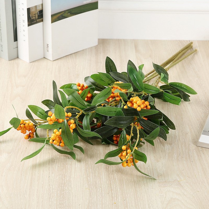 O-X483 Wholesale Christmas Decorative Plants Red Orange Artificial Berries Stems Holly Berries Artificial Flower Decoration