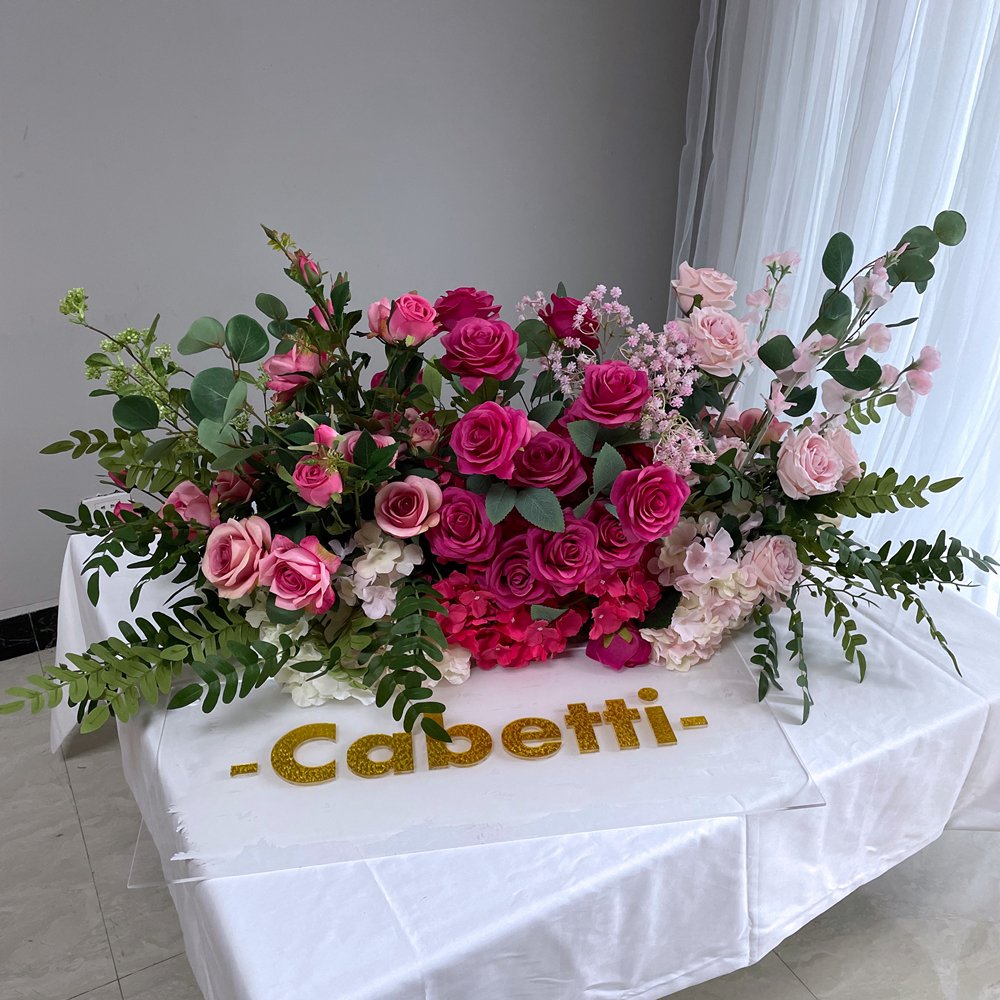 Luxury Hot Selling Wedding Silk Pink Set Table Runner Flower Artificial Flower Runner