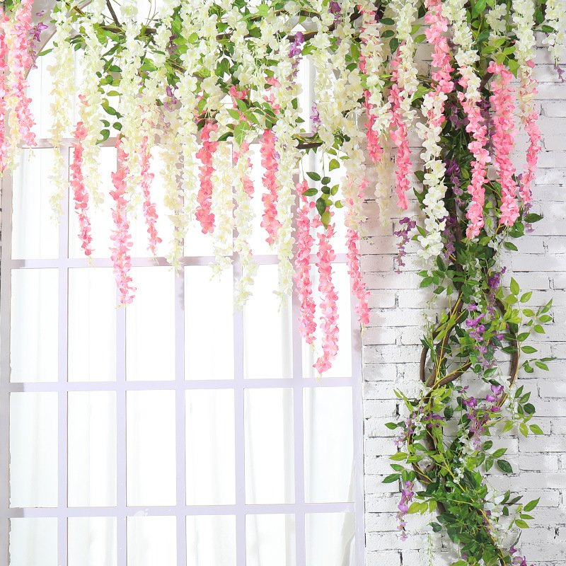 Artificial Wisteria Flowers Simulation Hanging Wisteria Vine white living room decoration artificial flower