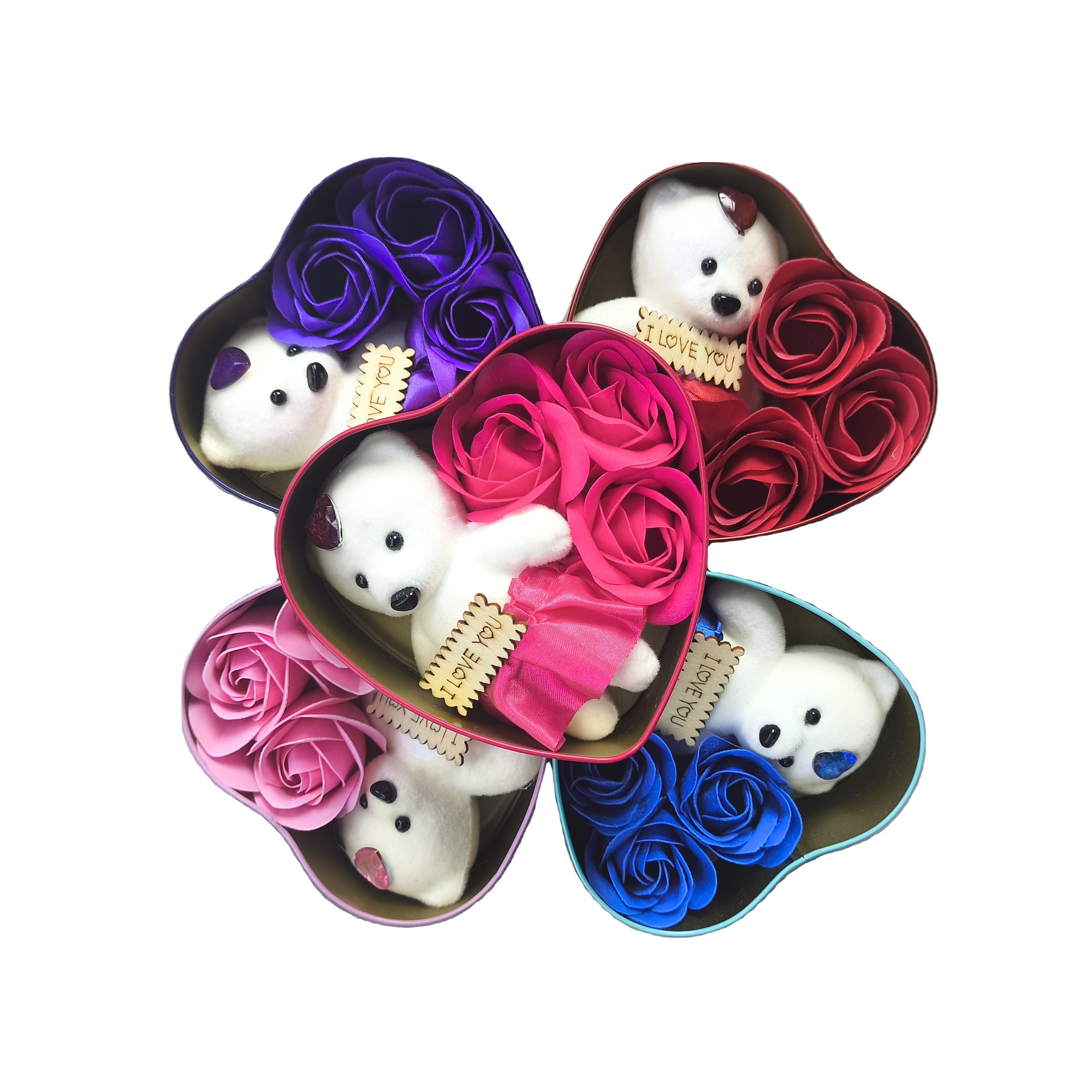 New Hot Selling Valentine's Day Gift Single Mini Teddy Bear Bouquet Rose Soap Flowers Holiday Party Christmas