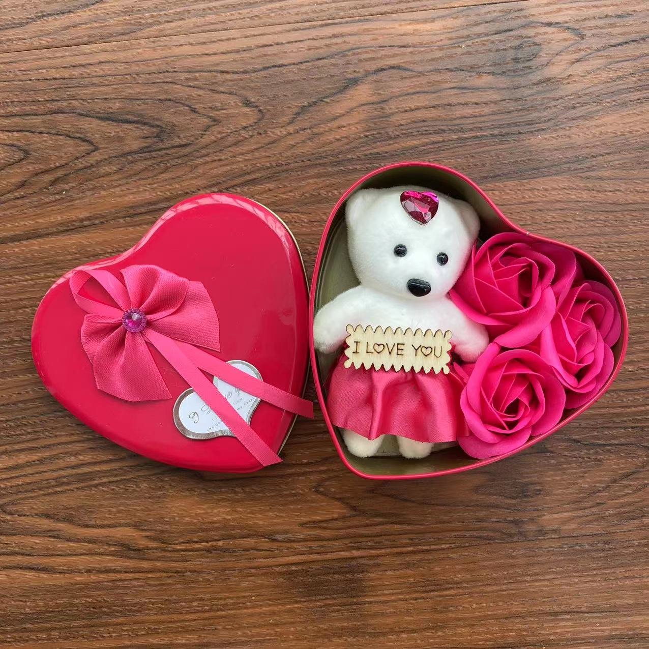 New Hot Selling Valentine's Day Gift Single Mini Teddy Bear Bouquet Rose Soap Flowers Holiday Party Christmas