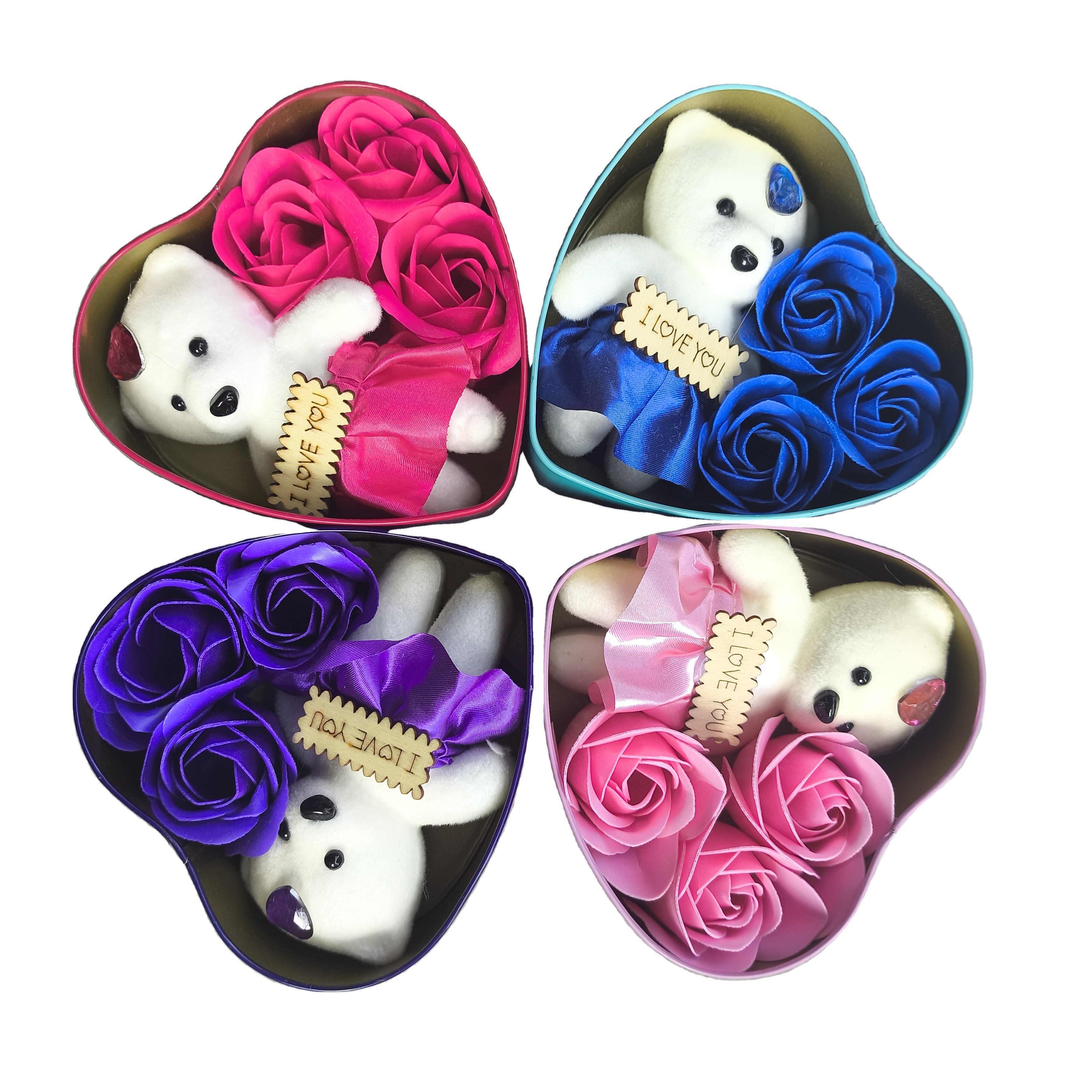 New Hot Selling Valentine's Day Gift Single Mini Teddy Bear Bouquet Rose Soap Flowers Holiday Party Christmas