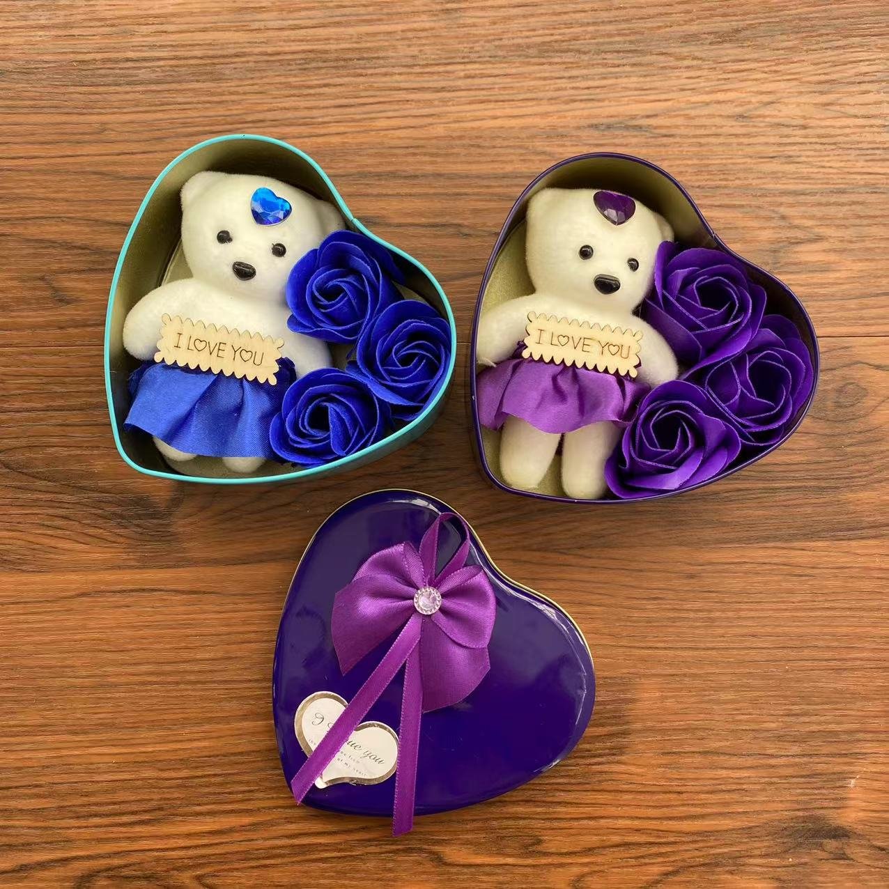 New Hot Selling Valentine's Day Gift Single Mini Teddy Bear Bouquet Rose Soap Flowers Holiday Party Christmas