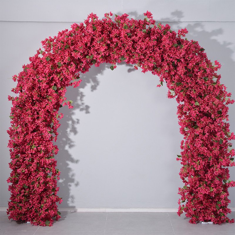 Wholesale simulation flower 2.4 * 2.4m triangular rose arch floral arrangement wedding stage background decoration fake flowers
