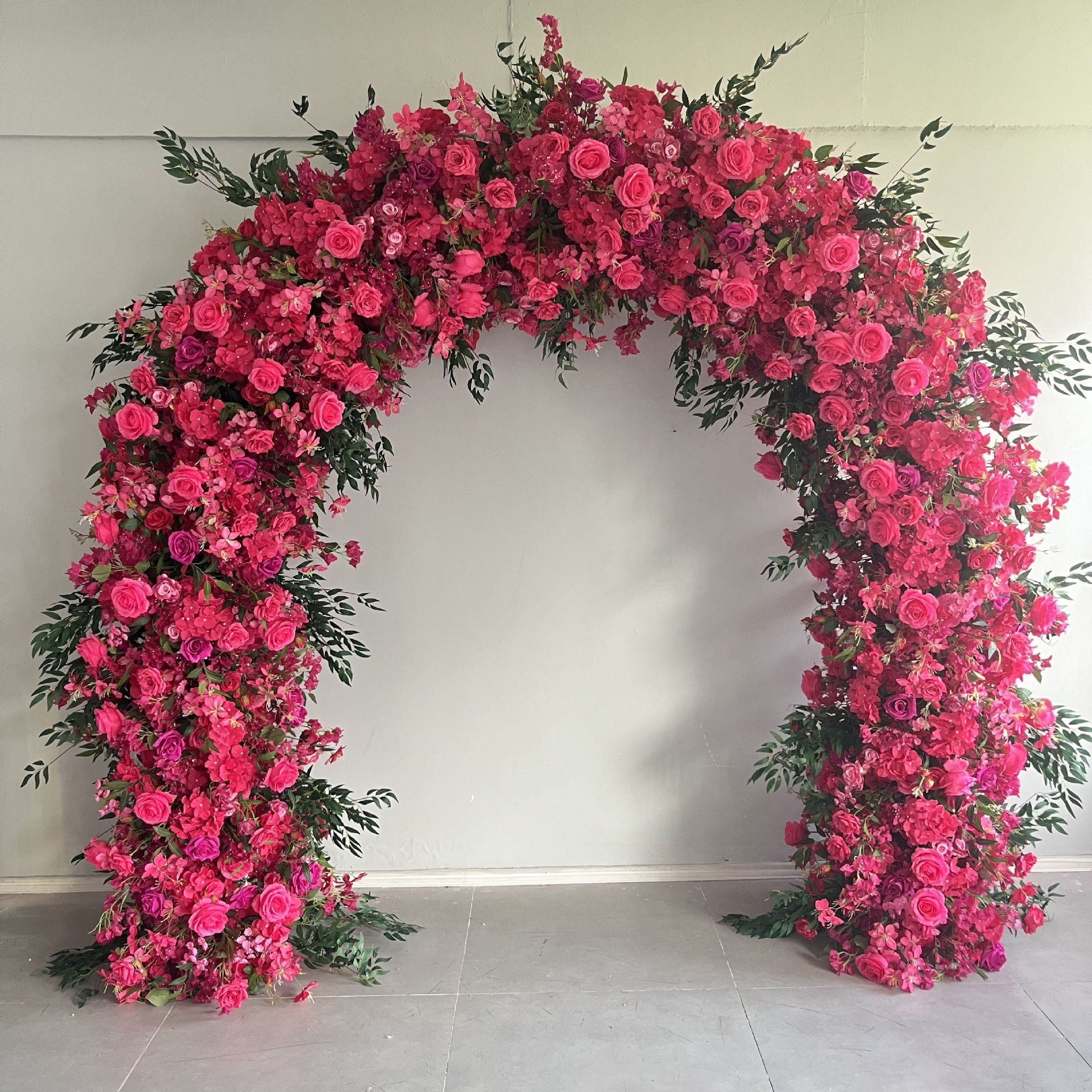 Wholesale simulation flower 2.4 * 2.4m triangular rose arch floral arrangement wedding stage background decoration fake flowers