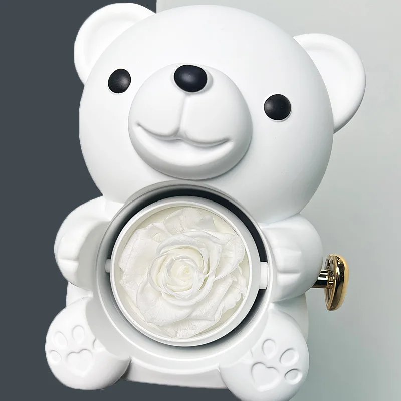 Mom Girl Gift Rotating Necklace Eternal Rose Flower Hug Bear Gift Box