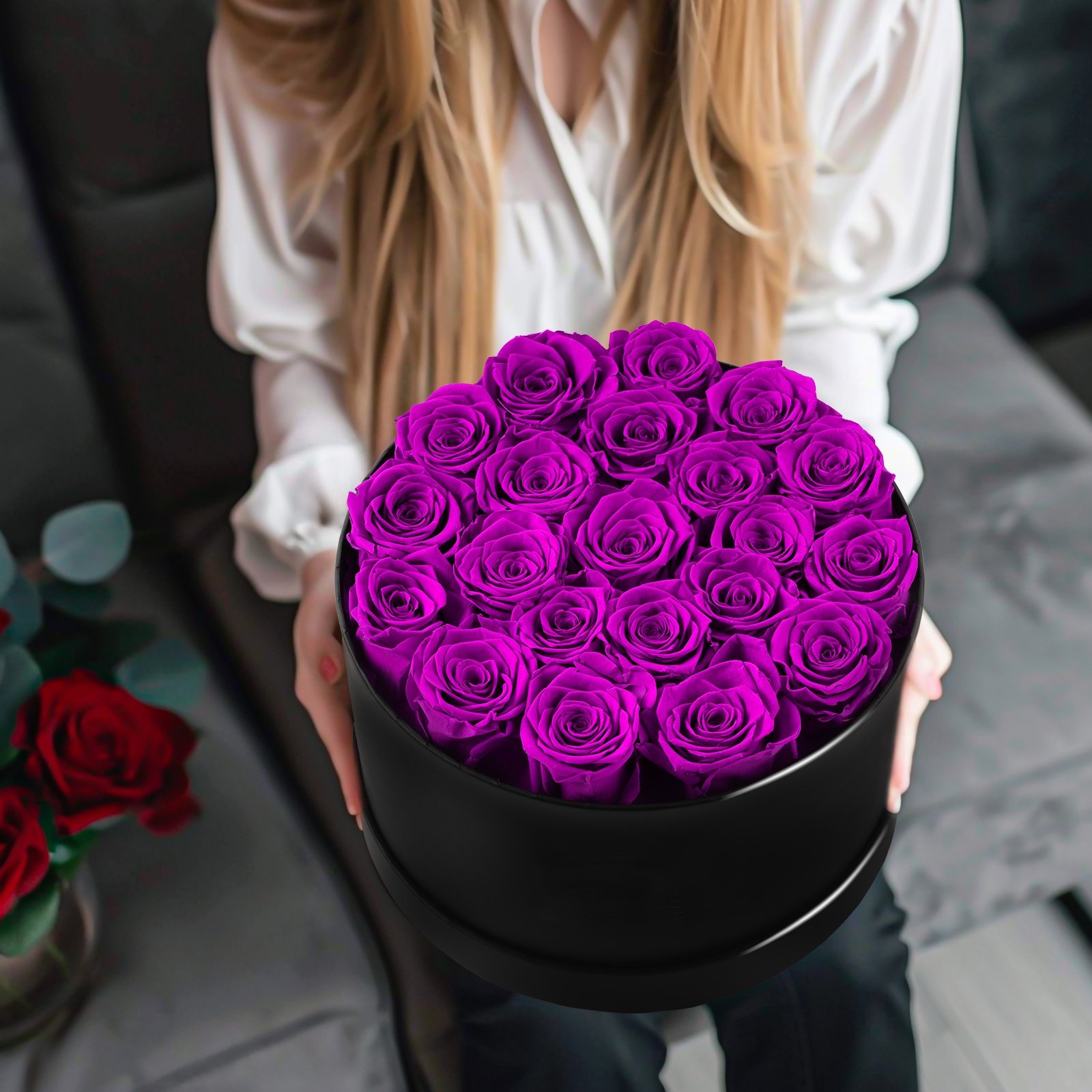 MCfloral New Product Ideas 2024 Flowers Christmas Decorations Valentine Boxes Purple Eternal Rose Preserved Flower Rosa Eterna