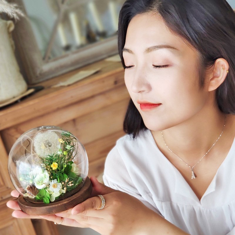 Wholesale dandelion immortal flower natural eternal preserved flowers in glass dome roses for Valentine's Day Gift Box