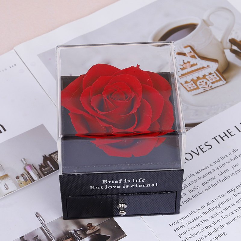 Factory Hot Selling Rose In Box Preserved Flowers Acrylic Preserved Rose In Box For Gift